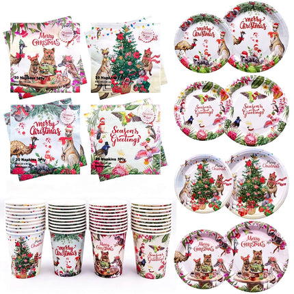 Christmas Disposable Tableware Set Paper Plates Cups Napkins Party Supplies