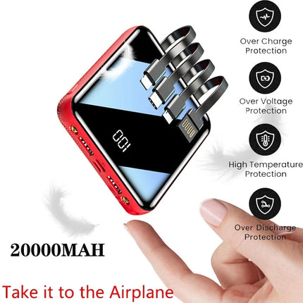 20000mAh Backup External Battery LED Power Bank Pack Fast Charger for Phone 4USB