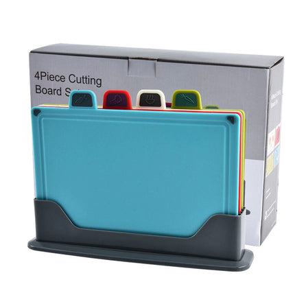 4 Piece Colour Coded Chopping Board Set with Stand Kitchen Cutting Boards