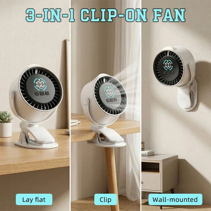 3‑in‑1 USB Desk Fan 100 Speeds Digital Display 720° Rotation With LED Light