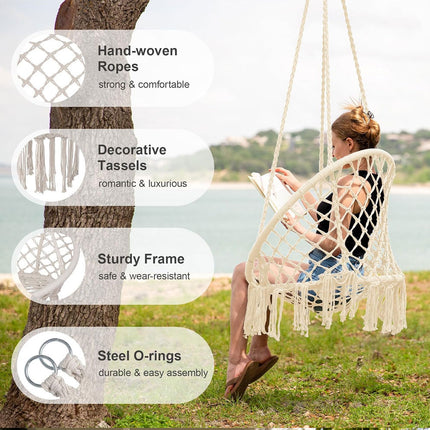 Hammock Chair Macrame Cotton Swing Bed Relax Indoor Outdoor Hanging Garden