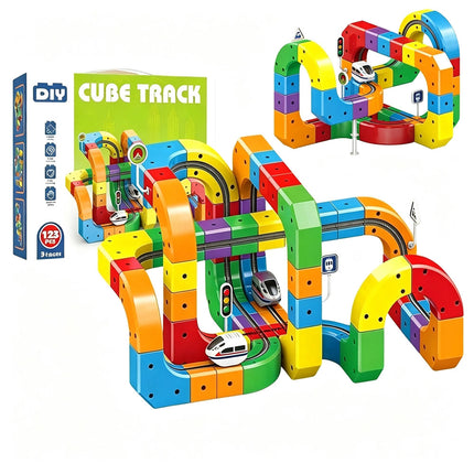 Flexible Rail Car Racing Track Set, Train Rail Cube Assembly Race Game Railway Building Kit