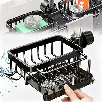 Kitchen Sink Faucet Organizer Space Aluminum Rustproof Dish Sponge Holder