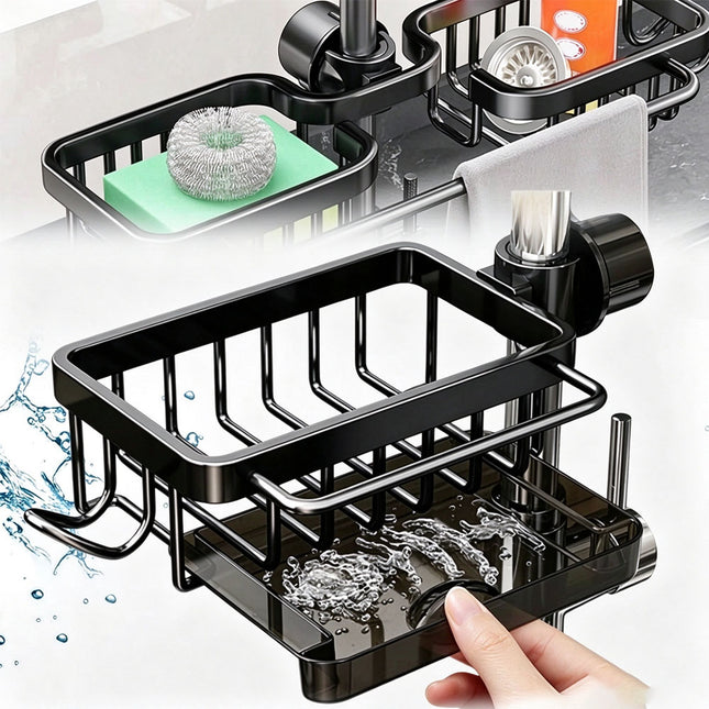 Kitchen Sink Faucet Organizer Space Aluminum Rustproof Dish Sponge Holder