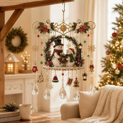 Elk Snowman Christmas Hanging Ornament Crystal Wind Chime