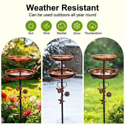 Double Bowl Bird Bath Feeder W/ 5 Prong Freestanding Antique Outdoor Garden Yard
