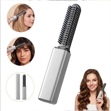 White Cordless Mini Hair Straightener Brush USB Rechargeable