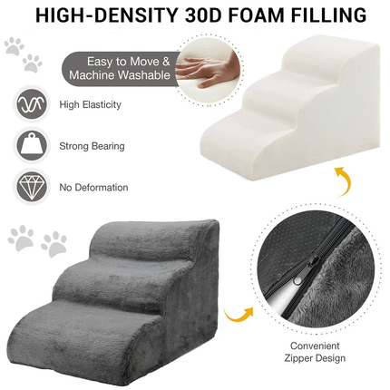 3 Tiers Foam Dog Ramp/Step/Stair Non-Slip Dog Steps Set for High Beds Or Couches