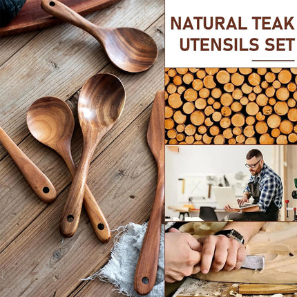 Wooden Utensils Set For Kitchen Messon Handmade Natural Wooden Cooking Spoons