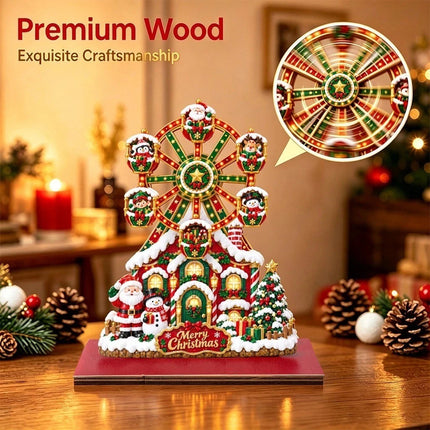 Wooden Christmas Ferris Wheel Ornament Hand-Rotating Tabletop Decor