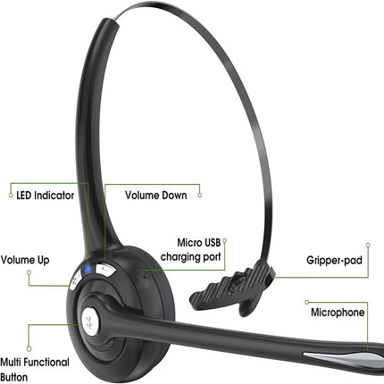 Trucker Bluetooth 5.1 Wireless Headset With Noise Cancelling Mic For Phones PC