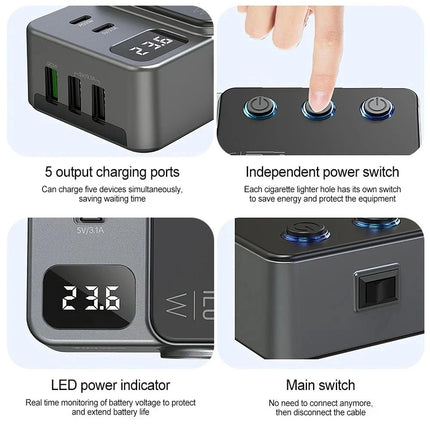 Car Charger Adapter 120W Cigarette Lighter Splitter 8 in 1 QC PD for Car Vehicle