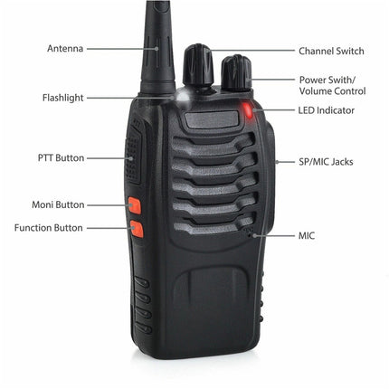 2pcs  Walkie-talkie UHF 400-470MHz Built in Flashlight + Earbud