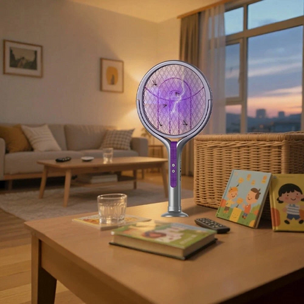 3in1 Electric Mosquito Swatter Fly Insect Killer Bug Zapper Rotating Racket Trap