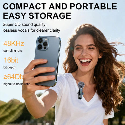Wireless Lavalier Microphone For Phone Android iPhone Vlog Live Stream Mini Mic