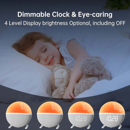 Alarm clock wake-up light with sunrise/sunset simulation, dual alarm clocks
