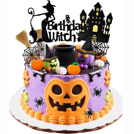 16pcs Halloween Cake Topper Set Party Supplies Witch Pumpkin Decoration
