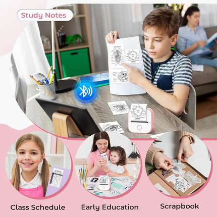 T02 Mini Pocket Bluetooth Thermal Printer Wireless Photo Inkless Sticker Pink