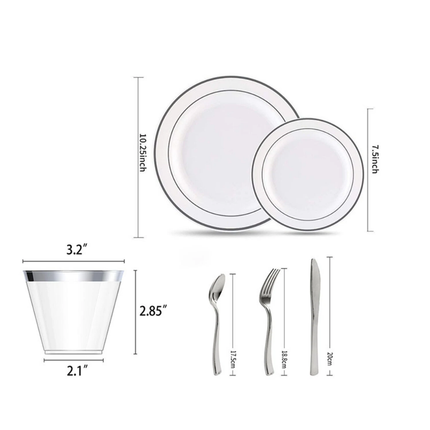 175pc Party Plates Reusable Dinner Cutlery Tableware Christmas Party For 25