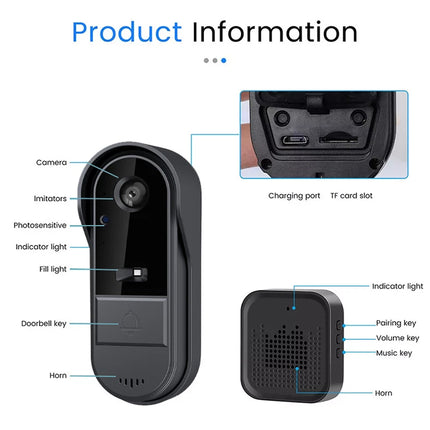 Smart Video Doorbell With HD Security Camera IP65 WiFi Low Power Door Intercom