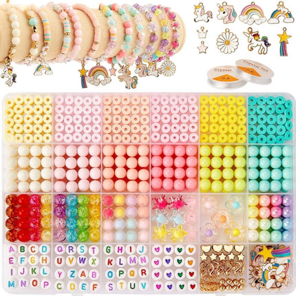 1340Pcs Flat Clay Beads+Round Loose Beads+Pendants Kit Craft DIY For Bracelet