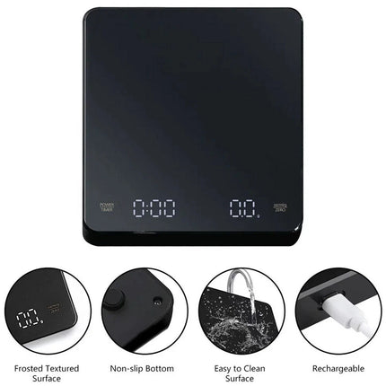 2x Digital Coffee Scale Timer Espresso USB High Precision Measures Kitchen Scale