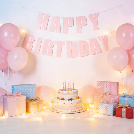 3 Pcs Happy Birthday Party Banner Flag Hanging Decoration Bunting Garland Pink
