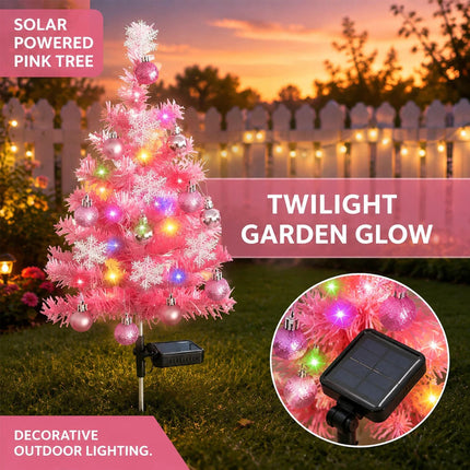 2PCS Pink Solar Christmas Tree Lights, Waterproof Solar Christmas Outdoor