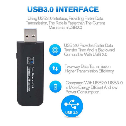 USB 3.0 AC1200 802.11ac WiFi Wireless Adapter Dongle PC Laptop 5GHz Dual Band