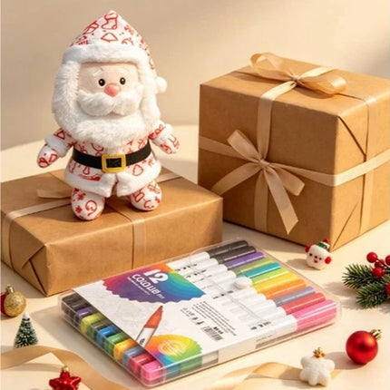 Paintable DIY Paintable Santa Claus Plush Toy Home Festive Decorations with pens