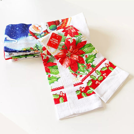 6pk Christmas Tea Towel Towels Teatowel Dishcloths 100% Cotton Kitchen Xmas
