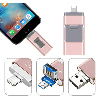 128GB 4 in 1 Memory Photo Stick USB 3.0 Flash Drive Type for iPhone Android iPad