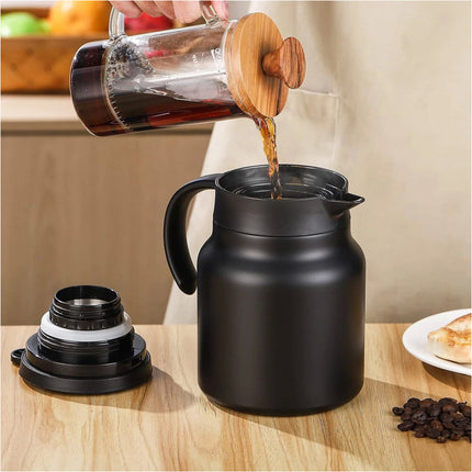 1L Stainless Steel Insulated Coffee Carafe Tea Pot with Removable Tea Strainer