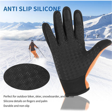 Orange Waterproof Winter Cycling Gloves Full Finger Touchscreen Bike Gloves
