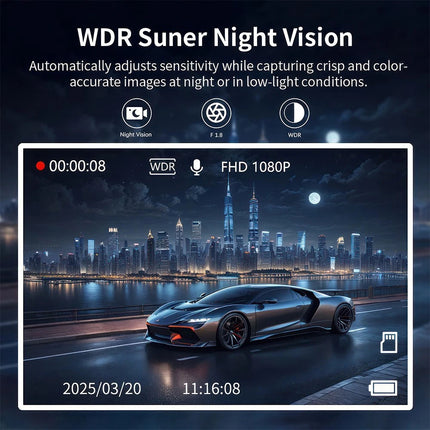 4 Ch Dash Cam 5GHz WiFi Front Rear and Inside with Night Vision G-Sensor for Car