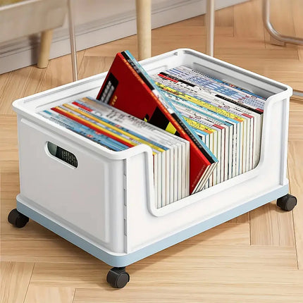 Under Desk Rolling Book Storage Box Classroom Student Organizer with Wheels   (Blue)