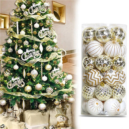 30PCS Christmas Balls Ornaments 60MM Gold&White Painted Hanging Ornaments