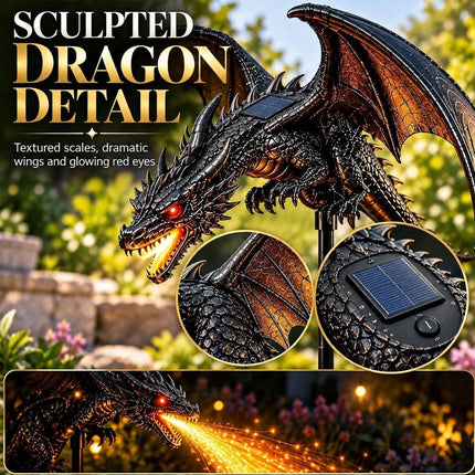 Solar Dragon Fire Garden Light Stake with Glowing Fiber-Optic Flamese Decor