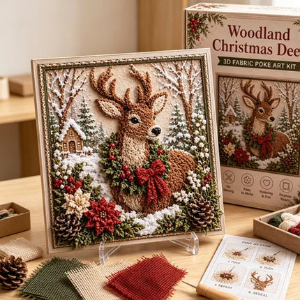3D Christmas Fabric Poke Art Kit, DIY Punch Craft Set with Frame Decor Deer Set