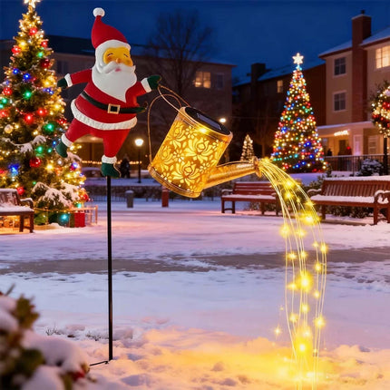 Santa Solar Watering Can Lights Outdoor Christmas Waterproof Metal Garden Decor Warm
