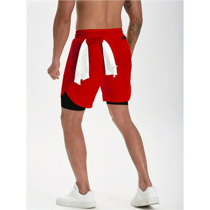 Men Running Shorts 2 in 1 Sports Jogging GYM Fitness Training Quick Dry Breathab Red