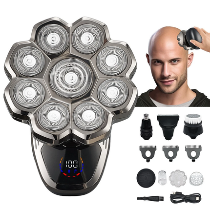 Electric Head Shaver for Bald Men 9D Razor Wet/Dry Beard Hair Trimmer Travel