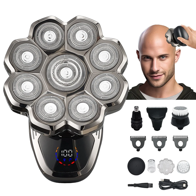 Electric Head Shaver for Bald Men 9D Razor Wet/Dry Beard Hair Trimmer Travel