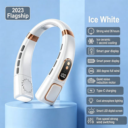 Upgraded 8000mAh Neck Fan Portable Cooler USB Rechargeable Cooling Lazy Neckband  White