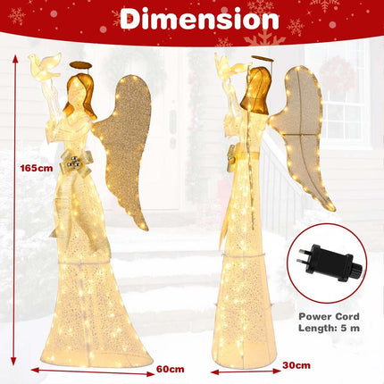 3D Lighted Angel Christmas Xmas Decoration 165cm Halo Angel w/ Pigeon&LED Lights
