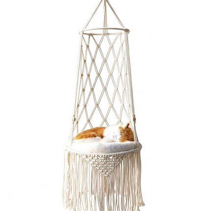 Macrame Hand Woven Hanging Pet Cat Hammock Swing Bed Nest Boho Hanging Basket