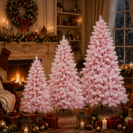 180cm Pink Christmas Tree Snow Flocked Warm LED Light Xmas Decor Indoor