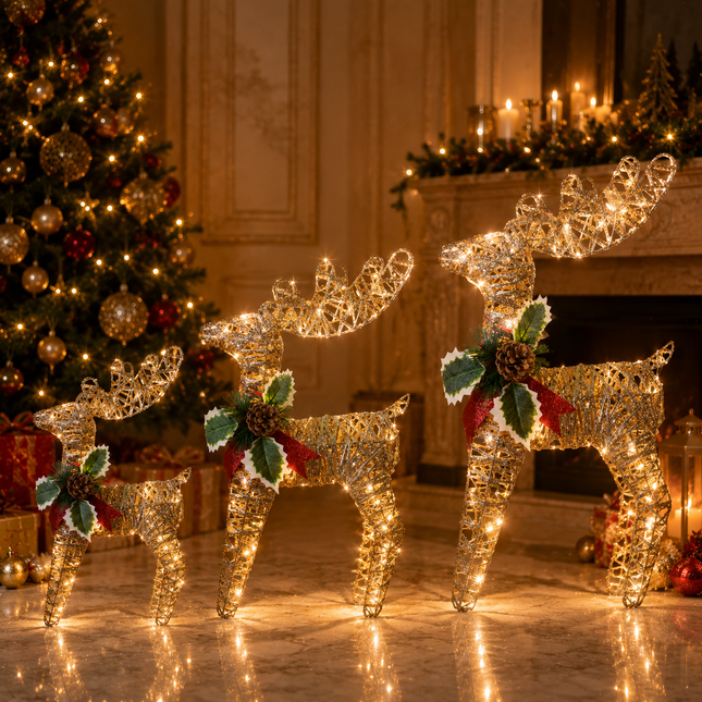 30cm LED Glitter Reindeer Christmas Decor Xmas Deer Ornament Indoor Outdoor