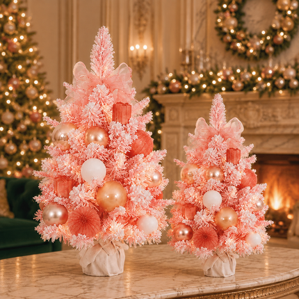60cm Pink PE Mixed Tip Christmas Tabletop Tree Rose Gold Snowy Decor Gift