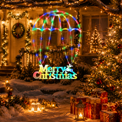 72cm Solar Merry Christmas LED Window Light Multicolour Hanging Xmas Decoration